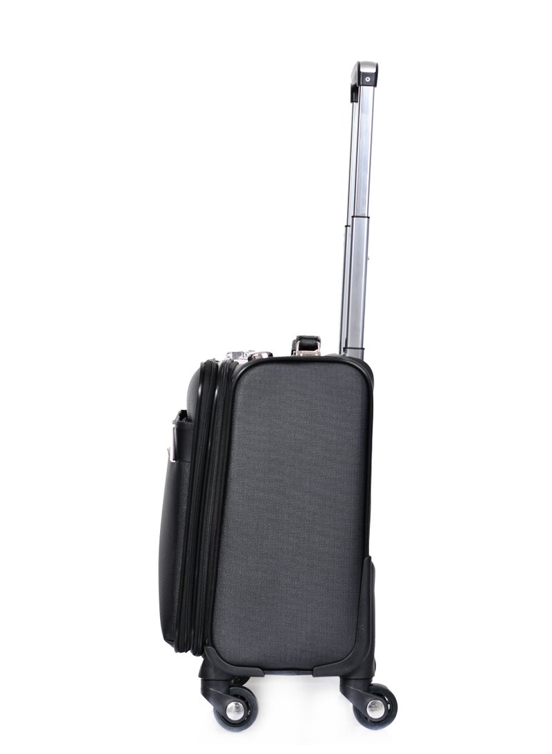 Morano Carry-On Leather Luggage Lightweight Trolley Bag  with 4 Spinner Wheels and Built in Combination Lock 16 inch (Black)