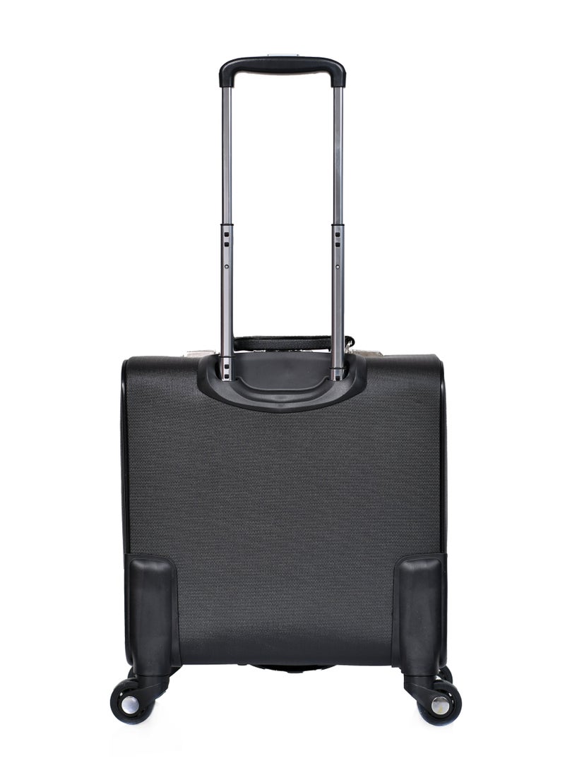 Morano Carry-On Leather Luggage Lightweight Trolley Bag  with 4 Spinner Wheels and Built in Combination Lock 16 inch (Black)