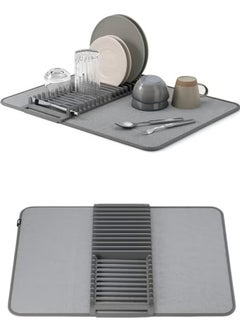 Generic Dish Rack and Microfiber Drying Mat – Space-Saving Design Folds Up for Easy Storage, Basic Rack, Gray  - Image 1
