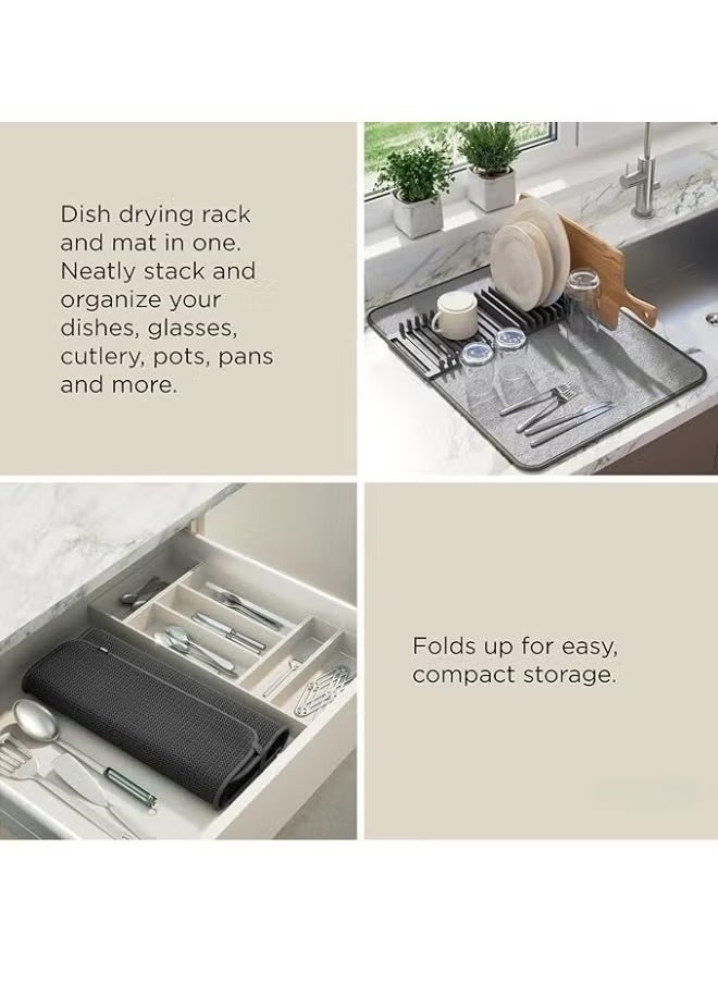 Generic - Dish Rack and Microfiber Drying Mat – Space-Saving Design Folds Up for Easy Storage, Basic Rack, Gray - Image 1