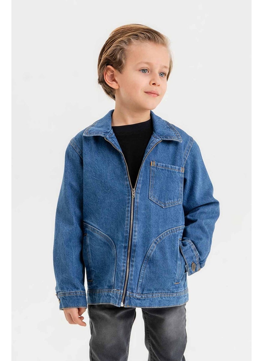 Gold Class Kidswear Zippered Double Pocket Single Chest Pocket Boy Denim Jacket  - Image 1
