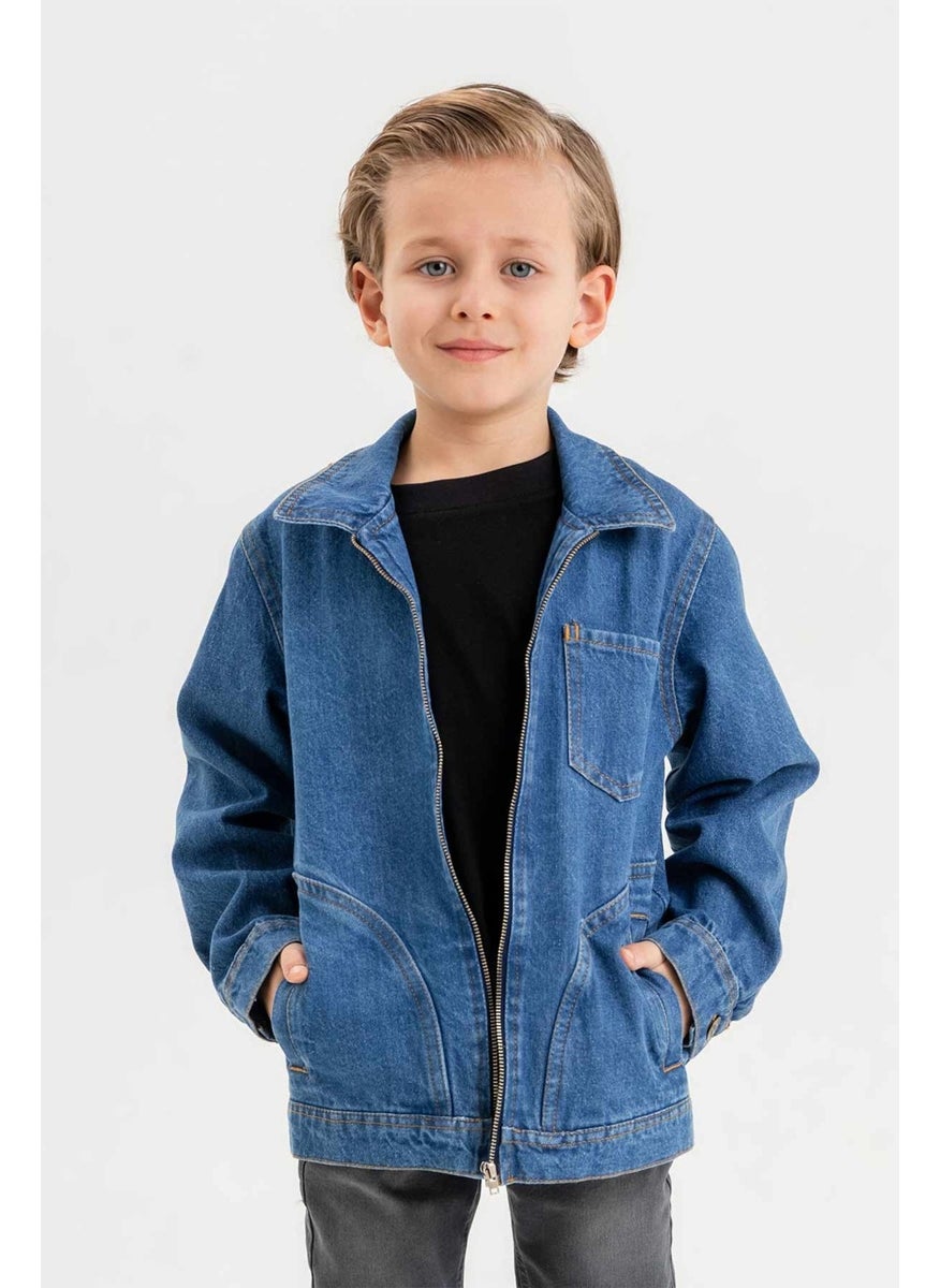 Gold Class Kidswear Zippered Double Pocket Single Chest Pocket Boy Denim Jacket  - Image 2