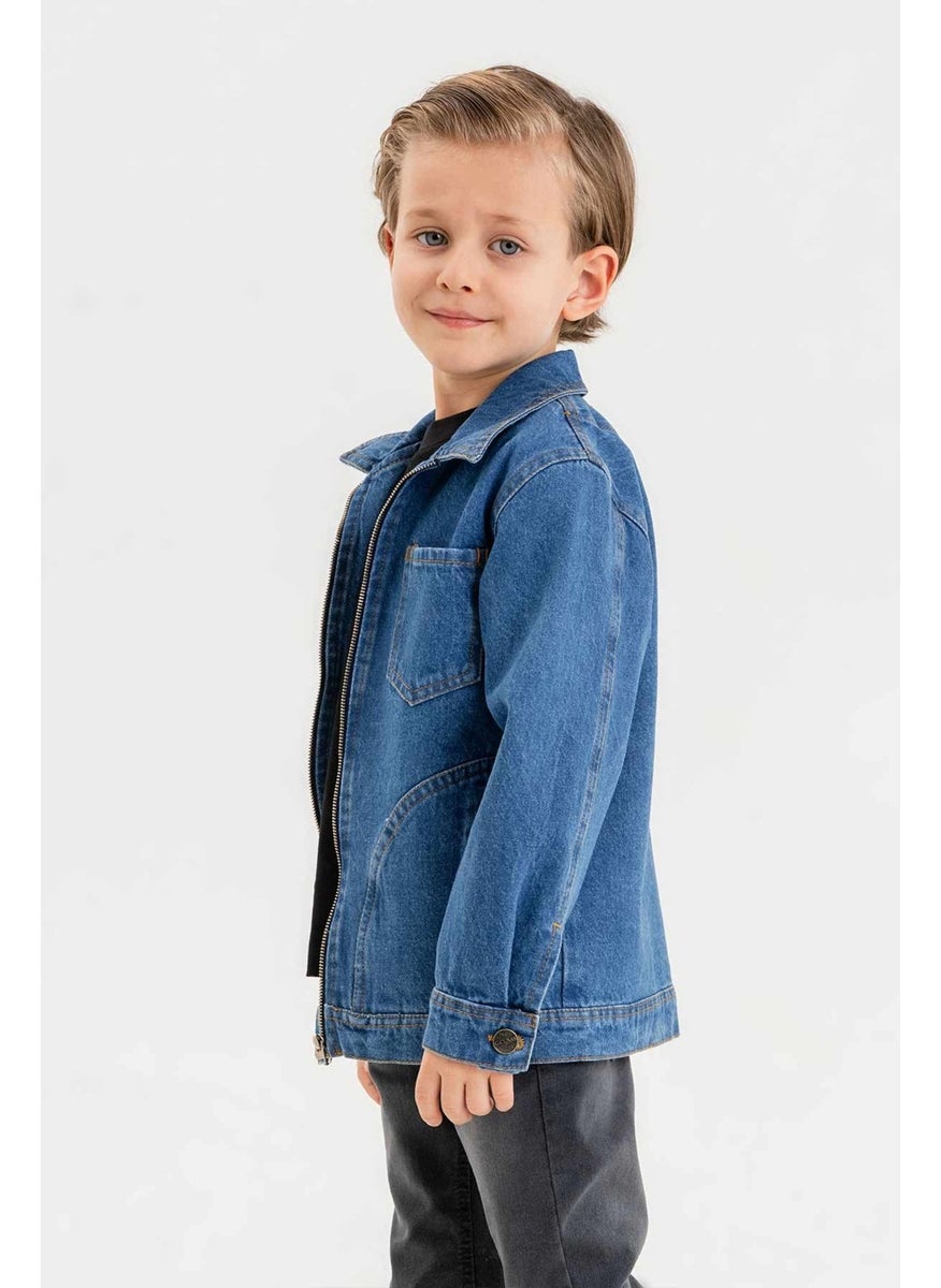 Gold Class Kidswear Zippered Double Pocket Single Chest Pocket Boy Denim Jacket  - Image 4