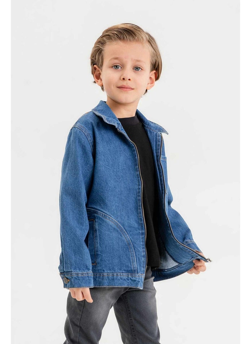 Gold Class Kidswear Zippered Double Pocket Single Chest Pocket Boy Denim Jacket  - Image 3