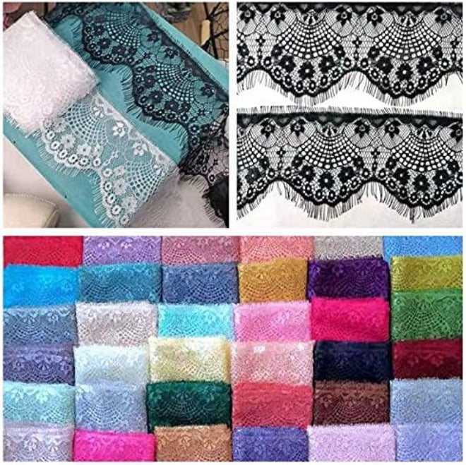 Lace Ribbon, Colored Eyelashes Lace Trim Flower DIY Skirt Hem, Sleeves Neckline Clothing Veil Decoration Material Fabric - Image 3