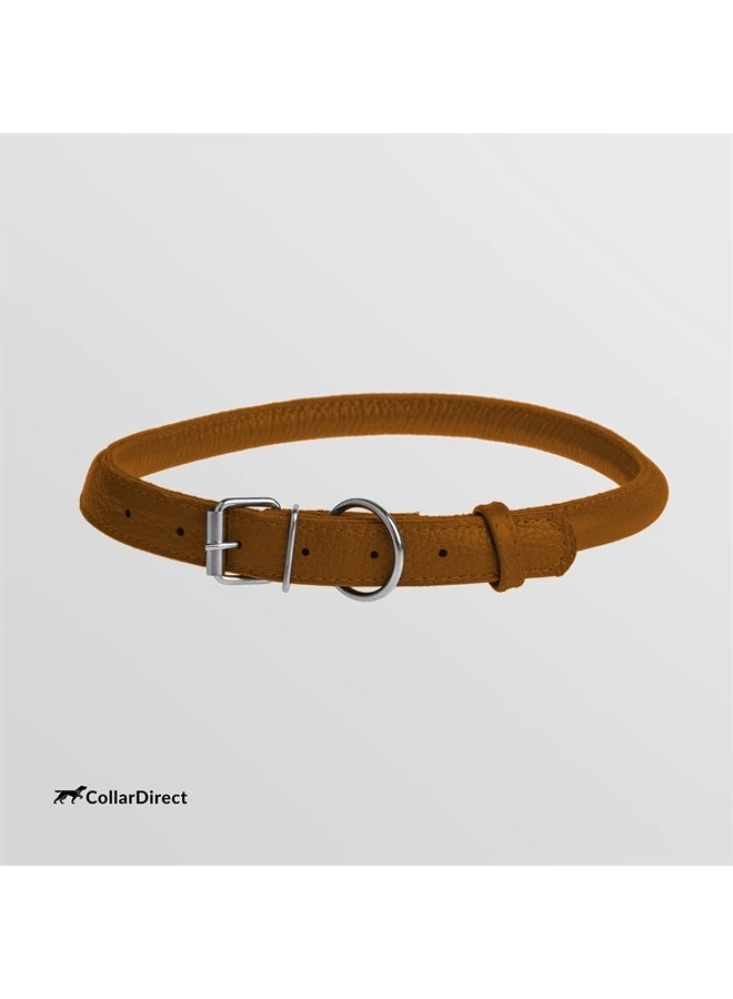 Rolled Leather Dog Collar, Soft Padded Round Puppy Collar, Handmade Genuine Leather Collar Dog Small Large Cat Collars 13 Colors (9-12 Inch, Brown Textured)
