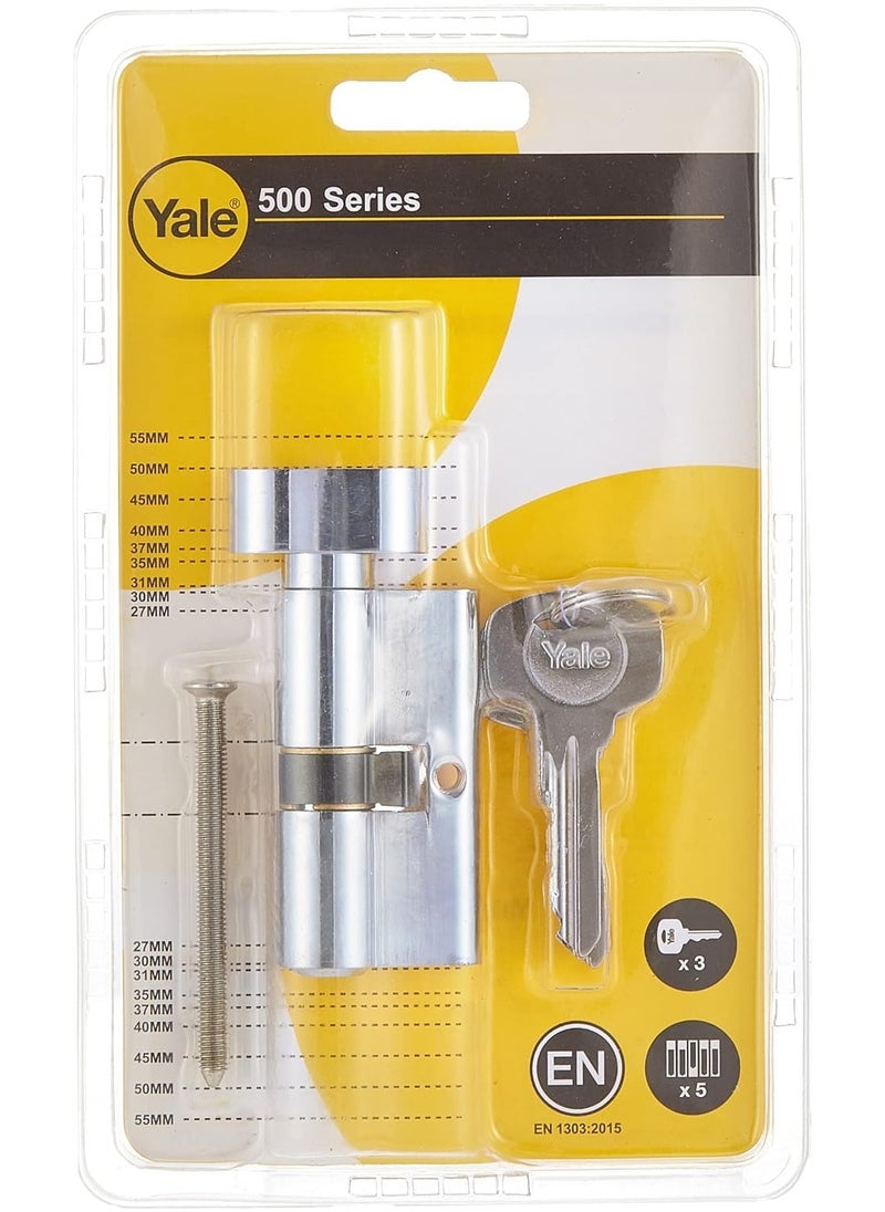 Yale Yale 500 Series Double Euro Profile Cylinder Lock with Thumbturn, 70mm (35mm x 35mm), Chrome Finish  - Image 1
