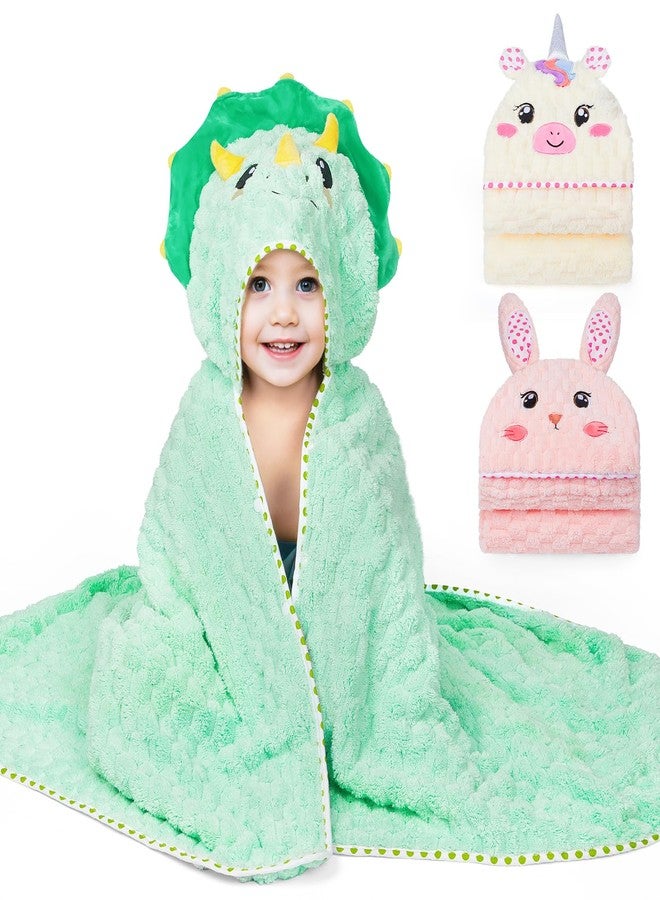 FIOBEE Toddler Bath Towel with Hood Baby Towels, 55x28 inch Large Soft Absorbent Kids Hooded Towels for 1-5 Years Old Baby Girls Boys Bath Beach Essentials Blanket, Green Dinosaur - Image 1