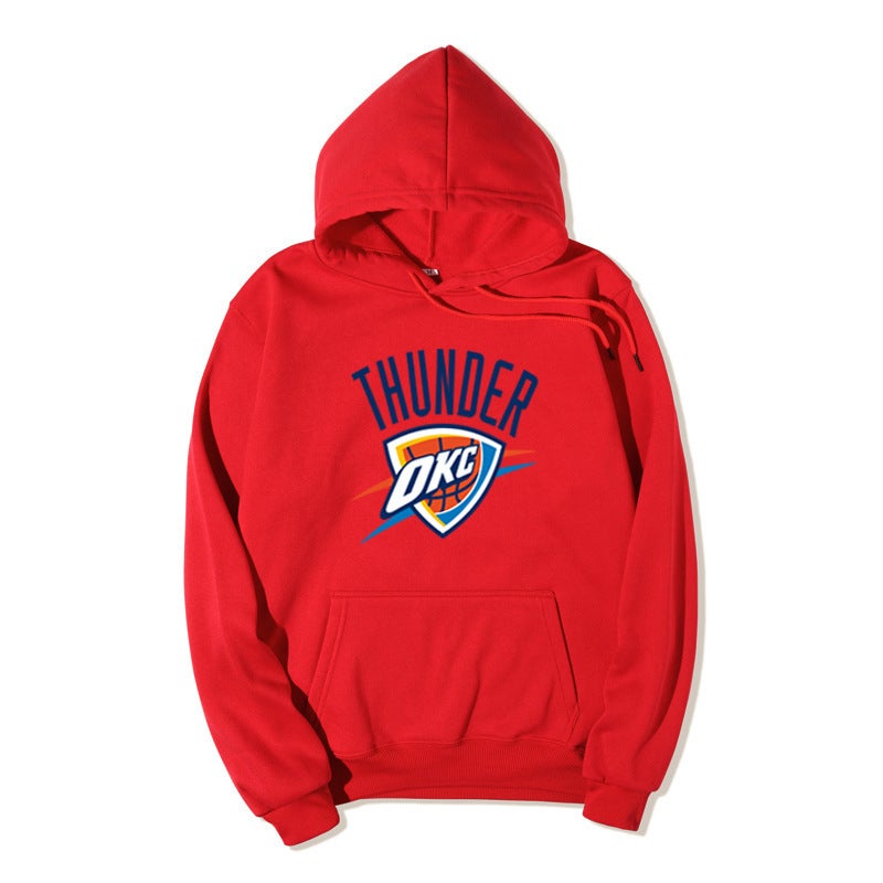 2021 fleece-lined sweater mens cross-border fashion hoodie NBA sports sweater OKC Thunder team hooded sweater men Red