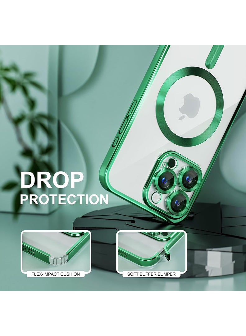 MUDISO Magnetic Case for iPhone 16 Pro Max with MagSafe Military Grade Drop Protection Full Camera Lens Protector Plating Soft Clear Phone Case 6.9 inch - Green - Image 4