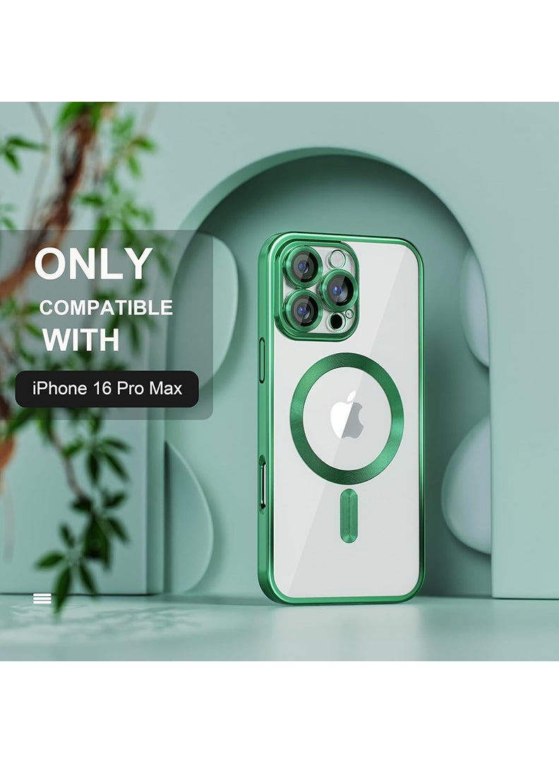 MUDISO Magnetic Case for iPhone 16 Pro Max with MagSafe Military Grade Drop Protection Full Camera Lens Protector Plating Soft Clear Phone Case 6.9 inch - Green - Image 2