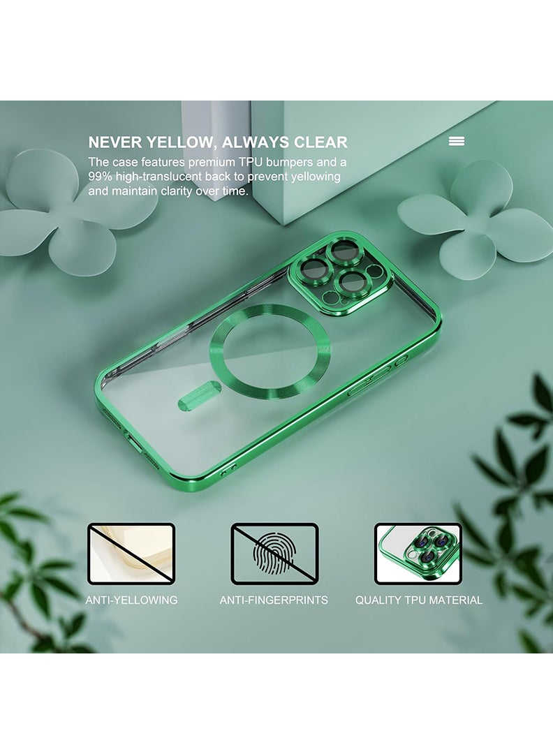 MUDISO Magnetic Case for iPhone 16 Pro Max with MagSafe Military Grade Drop Protection Full Camera Lens Protector Plating Soft Clear Phone Case 6.9 inch - Green - Image 3