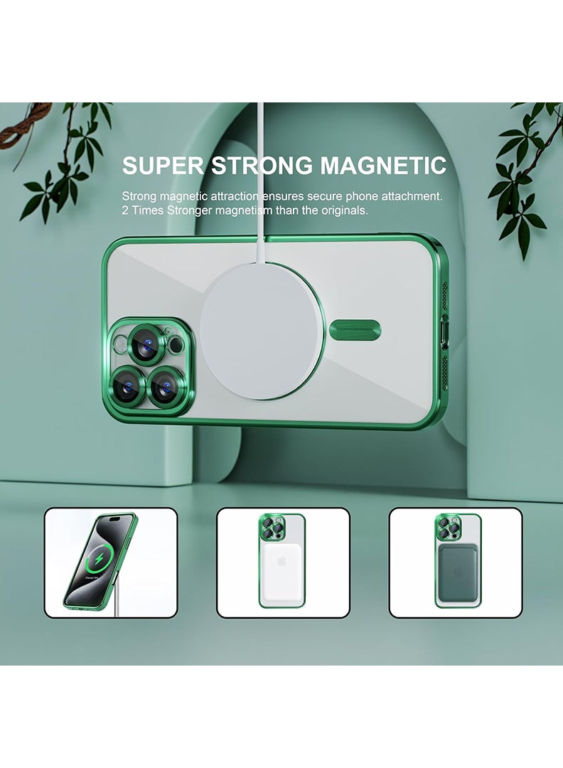 MUDISO Magnetic Case for iPhone 16 Pro Max with MagSafe Military Grade Drop Protection Full Camera Lens Protector Plating Soft Clear Phone Case 6.9 inch - Green - Image 5