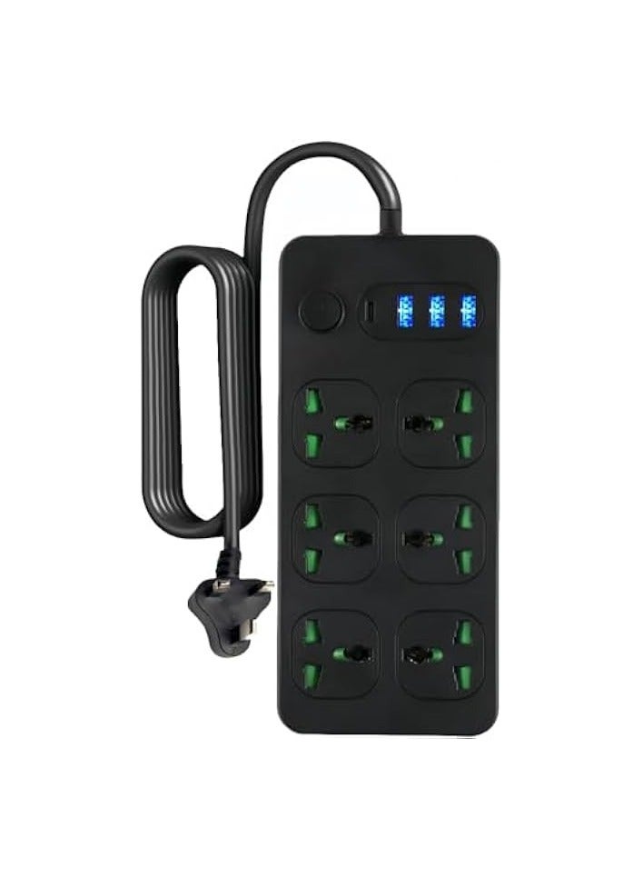 erorex 6-Outlet Extension Cable, Extension Lead with 4 USB, 2M Extension Cord Multi Plug Adapter Socket for Home Office - Image 1