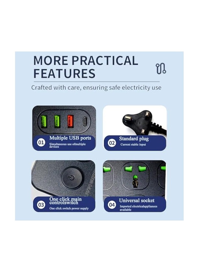 erorex 6-Outlet Extension Cable, Extension Lead with 4 USB, 2M Extension Cord Multi Plug Adapter Socket for Home Office - Image 4