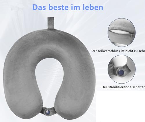 GDEOUP Travel Pillow 100% Pure Memory Foam Neck Pillow Airplane for Traveling,Car, Train,Napping,Traveling,Washable Cover (Grey) - Image 5