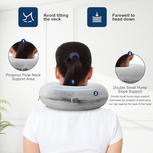 GDEOUP Travel Pillow 100% Pure Memory Foam Neck Pillow Airplane for Traveling,Car, Train,Napping,Traveling,Washable Cover (Grey) - Image 4