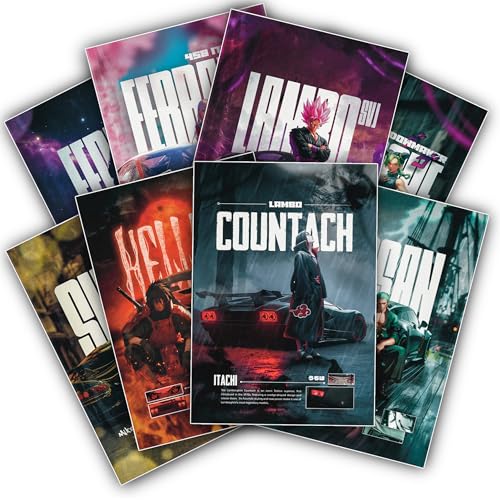 Thepaper9store Cardstock Pack Of 8 Car X Anime Posters | Premium 300 GSM | A4 Size (8.4X12 Inch) Wall Décor For Bedroom, Living Room, Office | Perfect For Car And Anime Lovers | Vibrant Aesthetic - Image 1