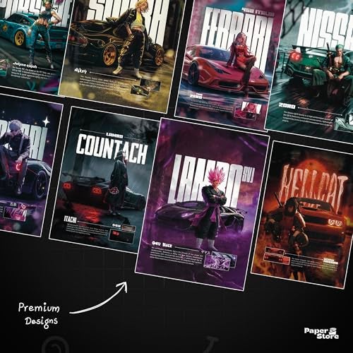 Thepaper9store Cardstock Pack Of 8 Car X Anime Posters | Premium 300 GSM | A4 Size (8.4X12 Inch) Wall Décor For Bedroom, Living Room, Office | Perfect For Car And Anime Lovers | Vibrant Aesthetic - Image 4