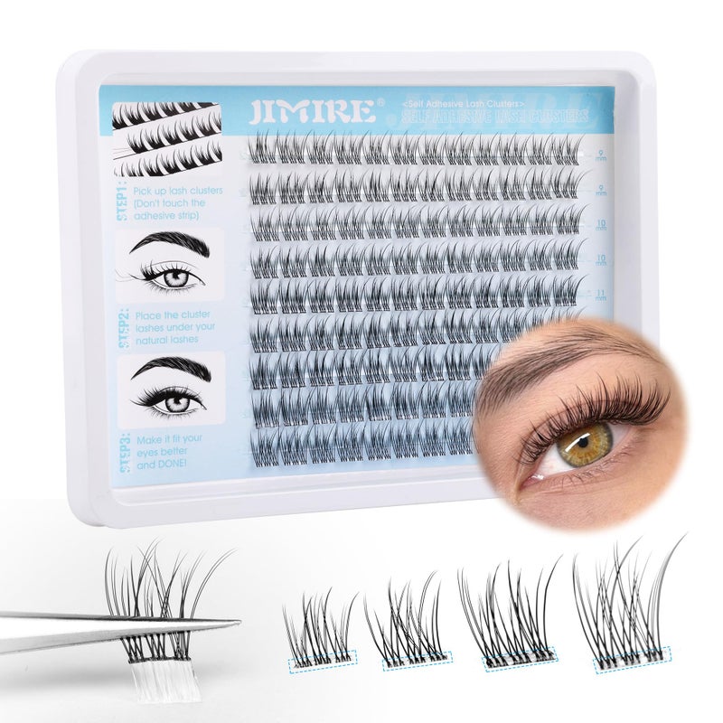 JIMIRE Self Adhesive Eyelashes Natural Wispy Pre Glued Lash Clusters No Glue Needed Press on Lashes with Tweezers Reusable Self Adhesive Lash Clusters Easy to Apply 912MM