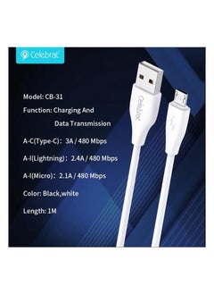 سليبرات سيليبرات CB-31 كابل USB محمول إلى Lightning للشحن السريع ونقل البيانات بتصميم ذكي وعملي يناسب Iphone 2.4A /480mbps /1M - أبيض  - Image 2