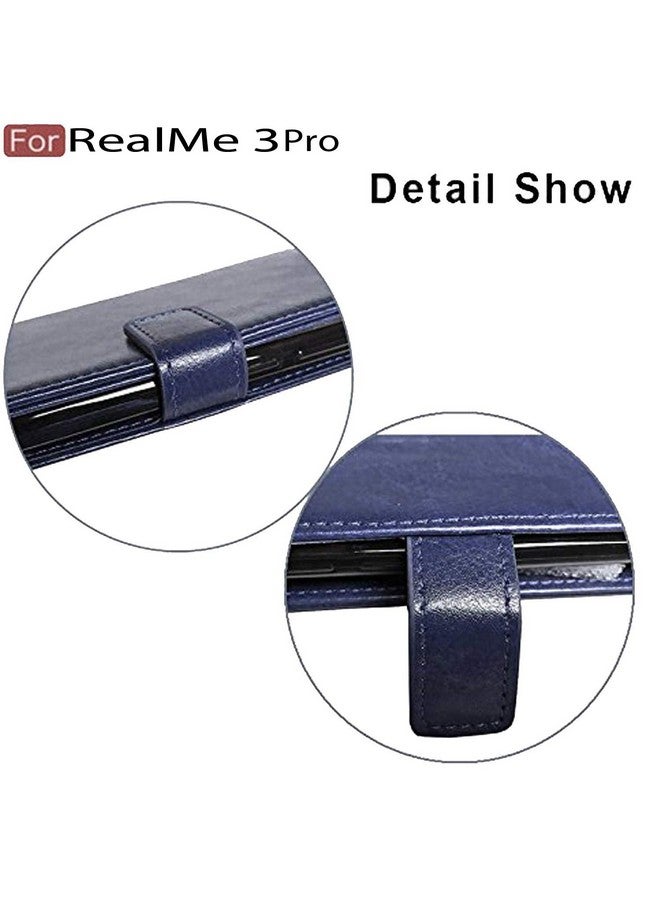 Cedo غطاء فليب CEDO Realme 3 Pro (4G) | تشطيب جلدي | جيوب داخلية وحامل مدمج | غطاء خلفي بأسلوب محفظة مقاوم للصدمات مع إغلاق مغناطيسي (أزرق) - Image 3