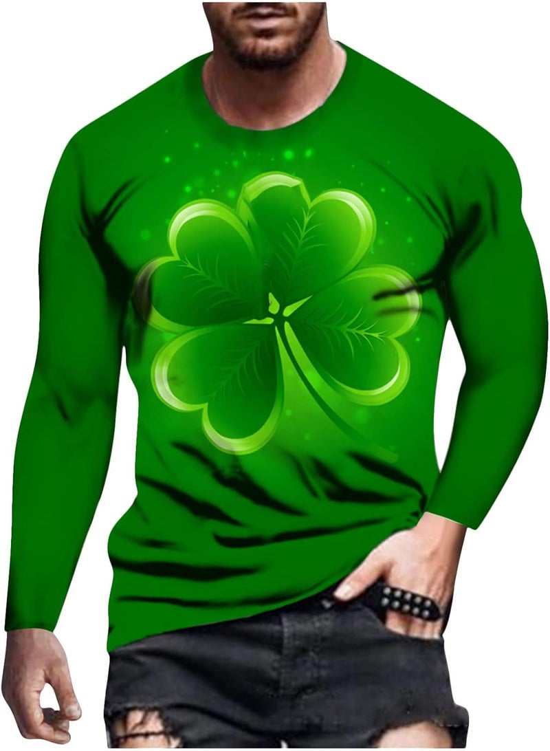 cheekyglo Men St Patricks Day Long Sleeve T-Shirt Shamrock Printing Slim-Fit Crew Neck Tops Pullover Tie Dye Tee Sweatshirt Blouse - Image 1