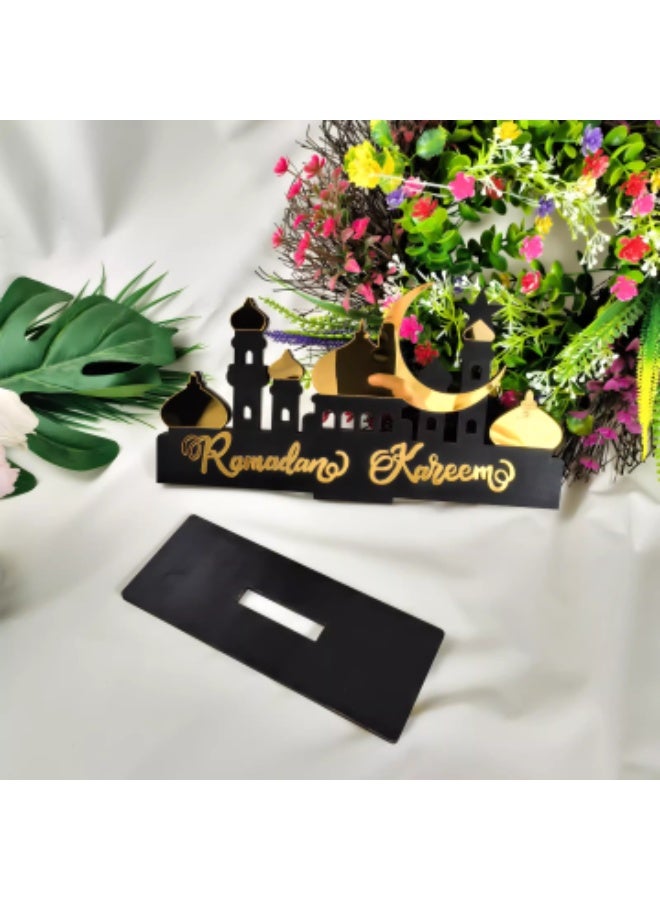 Wooden Acrylic Islamic Tabletop Decors | Ramadan Kareem and Eid Mubarak Decoration | Islamic Muslim Gifts | Ramadan Eid Decoration | (Ramadan Mubarak, Gold) - Image 2