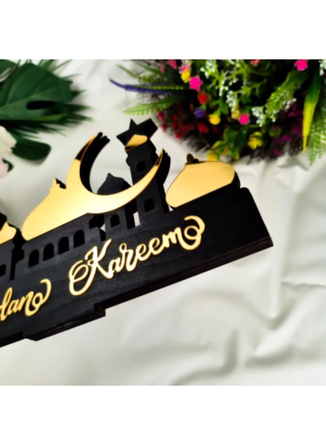 Wooden Acrylic Islamic Tabletop Decors | Ramadan Kareem and Eid Mubarak Decoration | Islamic Muslim Gifts | Ramadan Eid Decoration | (Ramadan Mubarak, Gold) - Image 3