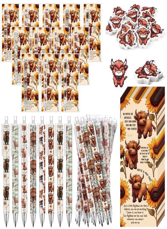 Feifeiya 30 Set Employee Appreciation Gifts Bulk Highland Cow Mechanical Pencil with Positive Bookmark Funny Inspirational Gift for Employee Team Teacher Office - Image 1