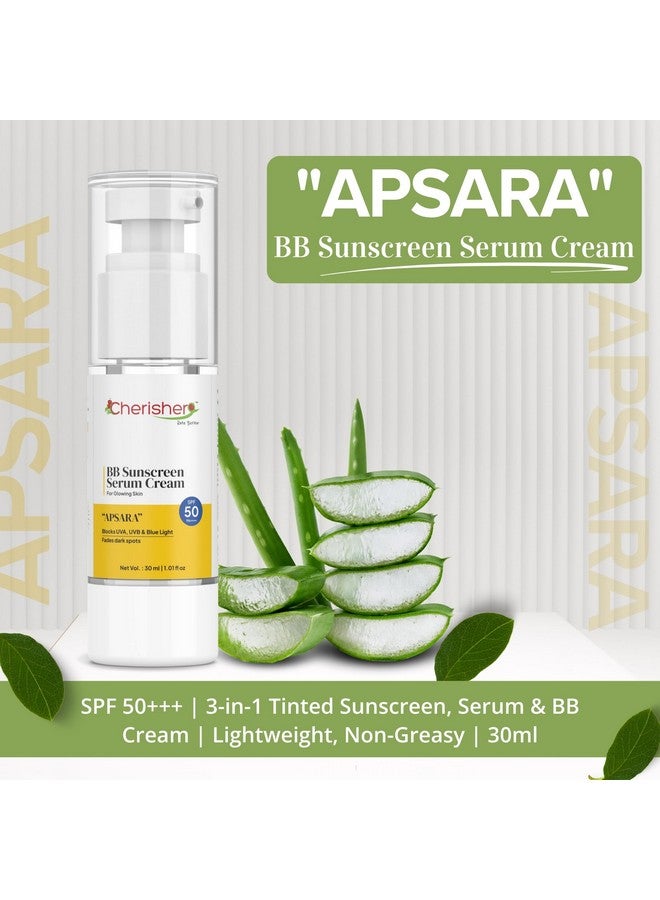 Cherisher "Apsara" BB Sunscreen Tinted Cream with SPF 50 PA++++ | 30ml Tinted Sunscreen + Face Serum for Glowing Skin | Lightweight, Non-Sticky Daily Skincare with Aloe Vera | Paraben-Free | For Women & Men, All Skin Types - Image 2