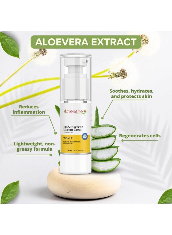 Cherisher "Apsara" BB Sunscreen Tinted Cream with SPF 50 PA++++ | 30ml Tinted Sunscreen + Face Serum for Glowing Skin | Lightweight, Non-Sticky Daily Skincare with Aloe Vera | Paraben-Free | For Women & Men, All Skin Types - Image 4