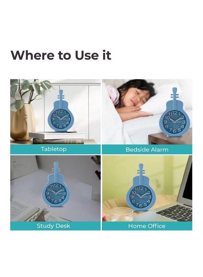 The Better Home Alarm Clock (15cm) |Alarm Clock for Students |Alarm Clock for Bedroom |Loud Alarm Clock for Heavy Sleepers |Mini Alarm Clock for Kids |Violin Shaped Table Clock for Study Table - Blue - Image 5