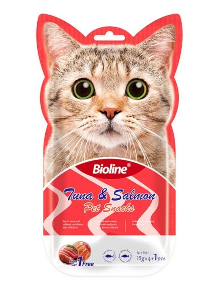 بايولاين مكافآت بيولاين للقطط - ٥ × ١٥ غ [نكهة - تونة وسمك السلمون]
