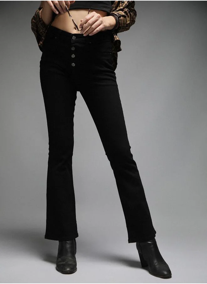 هاي ستار High Rise Bootcut Jeans with Button Fly by Styli