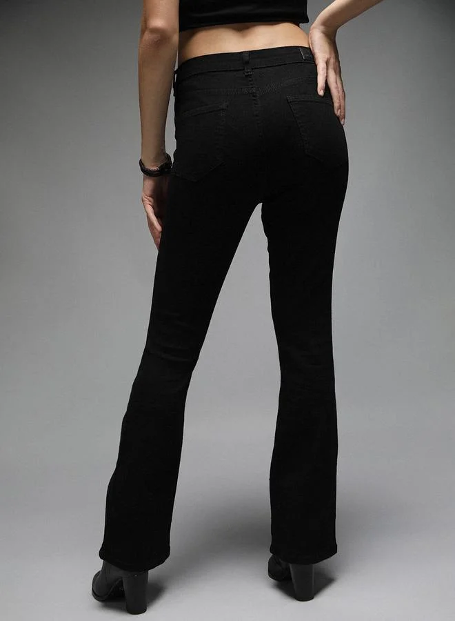 HIGH STAR High Rise Bootcut Jeans with Button Fly by Styli