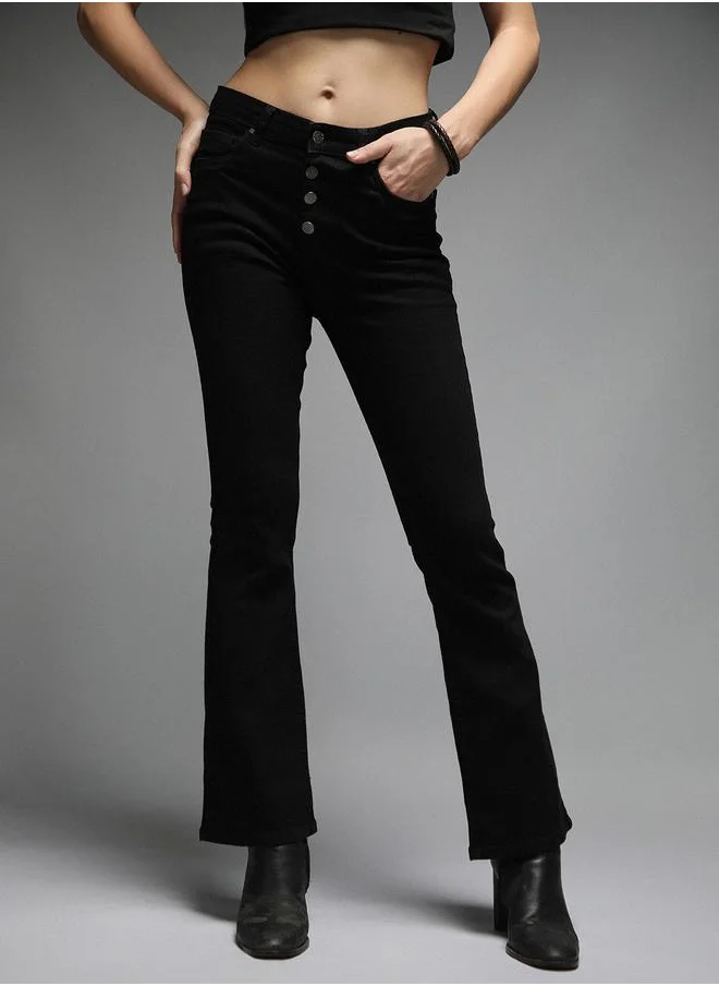 هاي ستار High Rise Bootcut Jeans with Button Fly by Styli