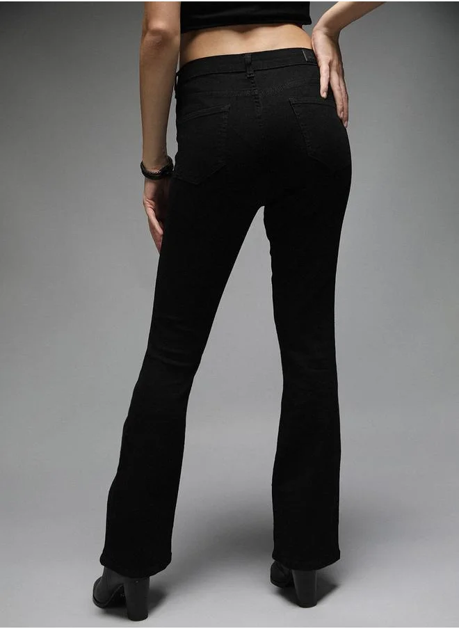 HIGH STAR High Rise Bootcut Jeans with Button Fly by Styli