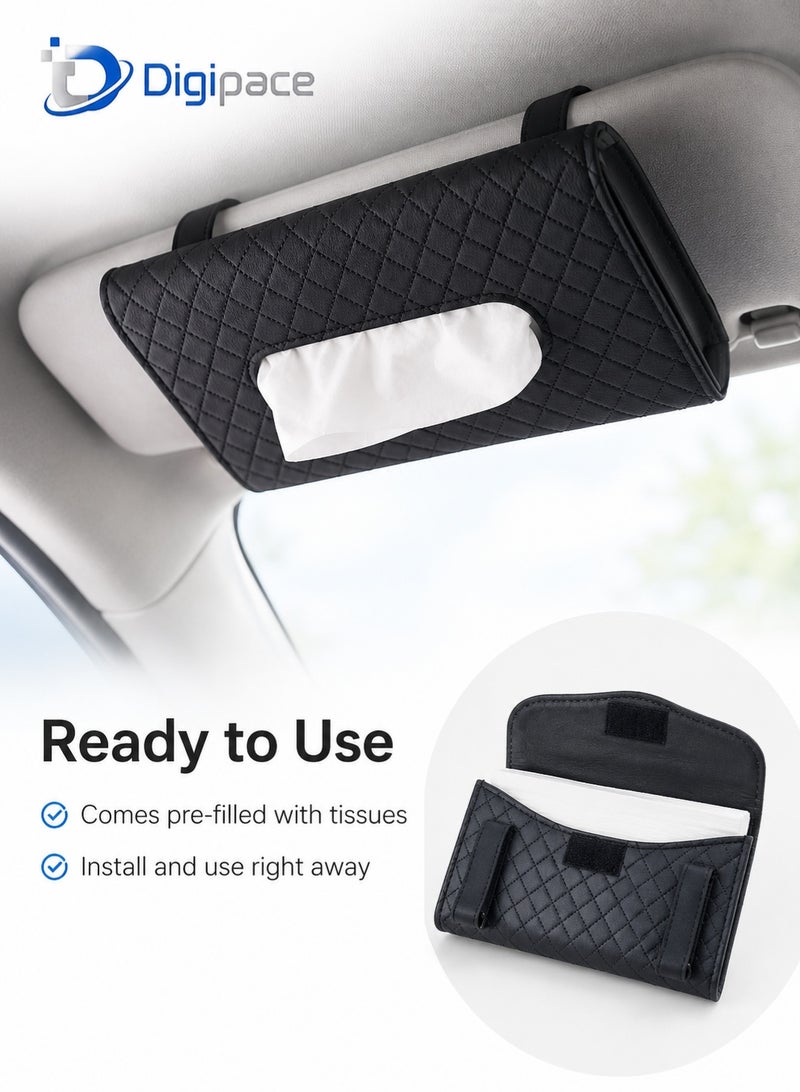 Digipace Car Tissue Holder, PU Leather Visor Tissue Box for Car Truck SUV, Secure Clip-On Sun Visor Dispenser, Black Checkered Interior Accessory - Image 5