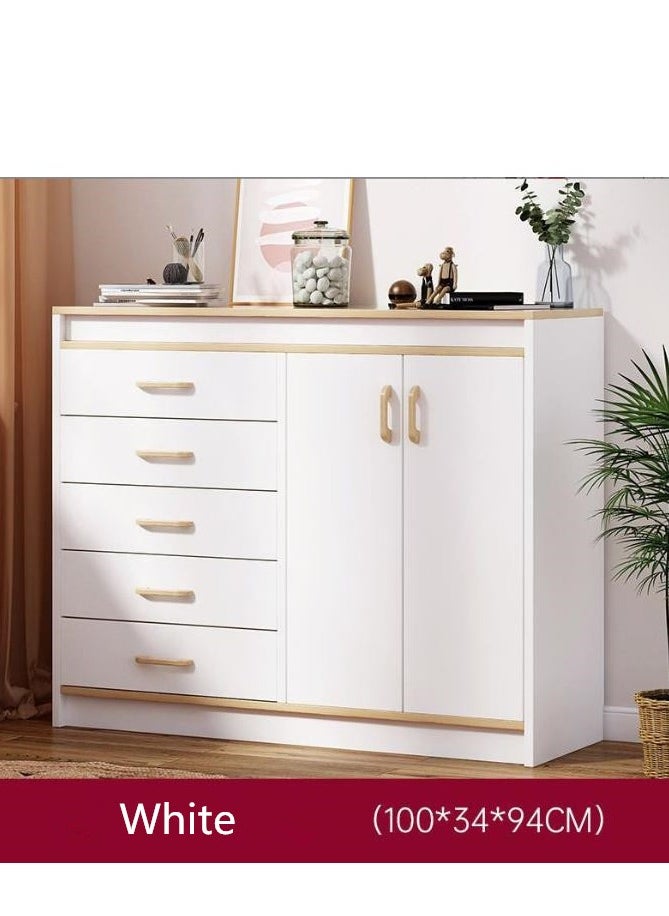 Golden White Chest of Drawers，Five Drawers, Bedroom Chest of Drawers, Desk Chest of Drawers, Living Room Chest of Drawers, Modern and Simple Bedroom Furniture, Wall Storage Cabine (5Drawer 2Doors)  - Image 3