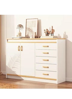 Golden White Chest of Drawers，Five Drawers, Bedroom Chest of Drawers, Desk Chest of Drawers, Living Room Chest of Drawers, Modern and Simple Bedroom Furniture, Wall Storage Cabine (5Drawer 2Doors)  - Image 2