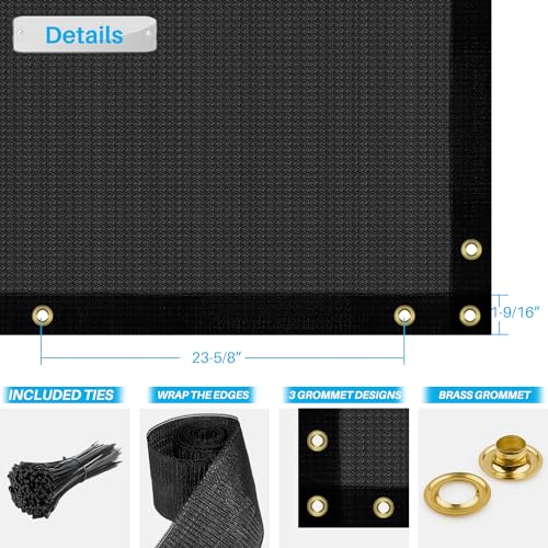 Patio 4 x 25 Fence Privacy Screen Black Commercial Grade Mesh Shade Fabric with Brass Gromment Outdoor Windscreen with Zipties - Image 2