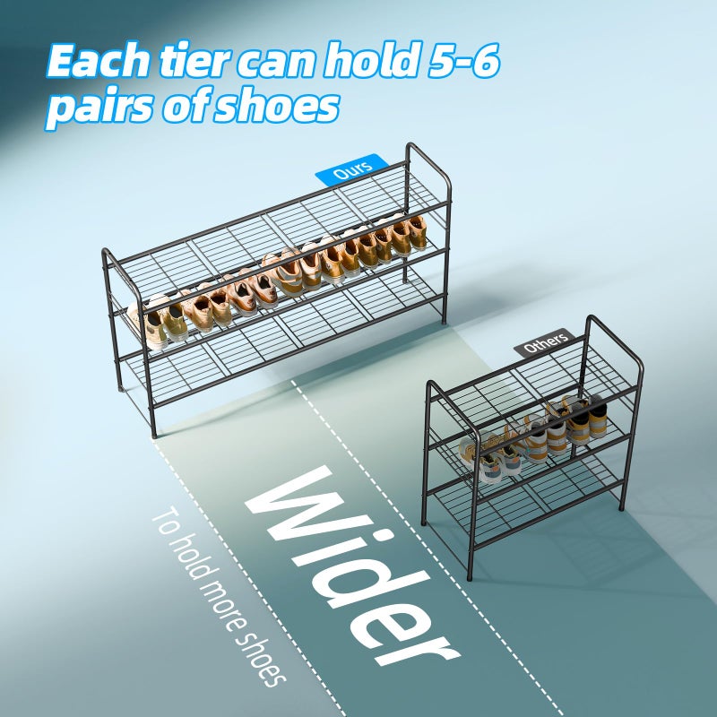 MWQ 3 Tier Shoe Rack for Closet, 46.5 Inch Extra Long Shoe Storage Organizer for Shelves, Heavy Duty Metal, Easy Assembly, Black - Image 5
