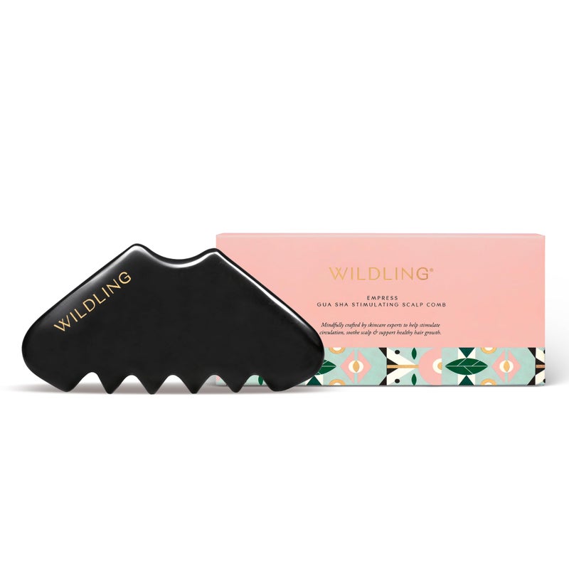 WILDLING Empress Gua Sha Stimulating Scalp Massager Comb I Scalp Scrubber for Hair Growth Deep Scalp Cleansing I Patented Design Crafted with 100 Authentic Bian Stone