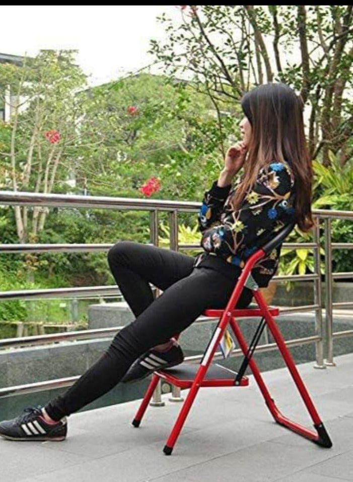 ALSAHAH Red and black multi-purpose metal ladder with two steps - Image 2