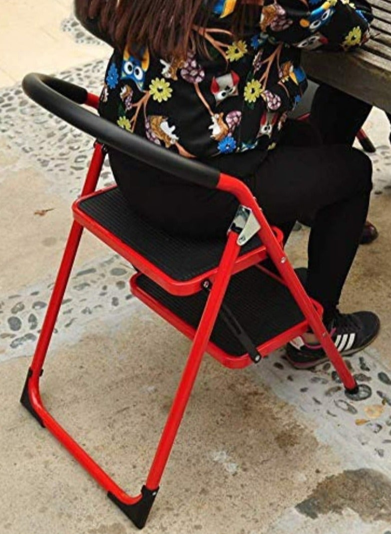 ALSAHAH Red and black multi-purpose metal ladder with two steps - Image 3