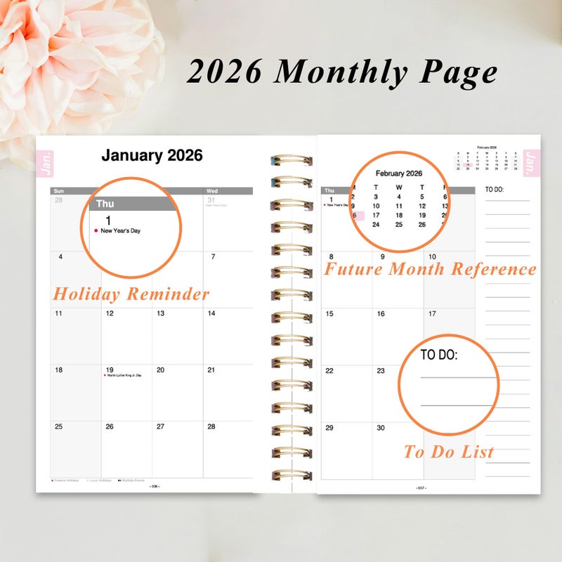 Yunaeduo 2026 Weekly and Monthly Planner, From January 2026 to December 2026, 5.5" x 8.5" Daily Planner for Productivity, Goal Setting & Time Management, Organizer for Work & School - Black Hard Cover - Image 3