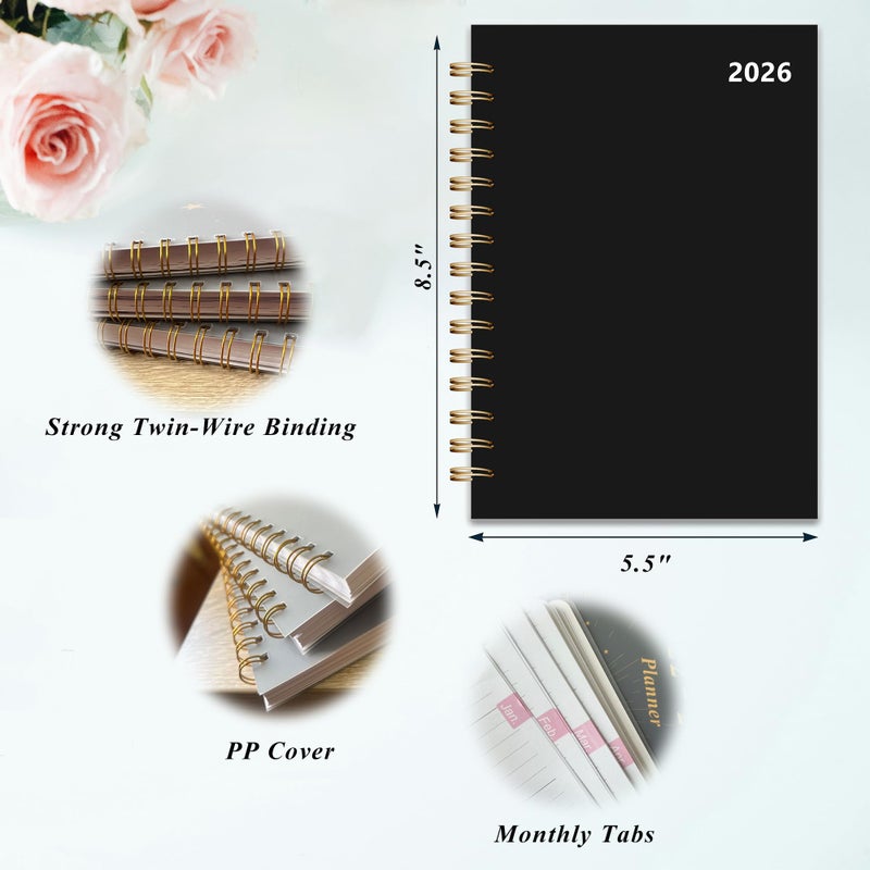 Yunaeduo 2026 Weekly and Monthly Planner, From January 2026 to December 2026, 5.5" x 8.5" Daily Planner for Productivity, Goal Setting & Time Management, Organizer for Work & School - Black Hard Cover - Image 5