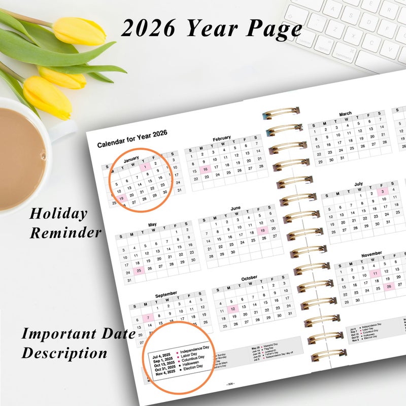 Yunaeduo 2026 Weekly and Monthly Planner, From January 2026 to December 2026, 5.5" x 8.5" Daily Planner for Productivity, Goal Setting & Time Management, Organizer for Work & School - Black Hard Cover - Image 4