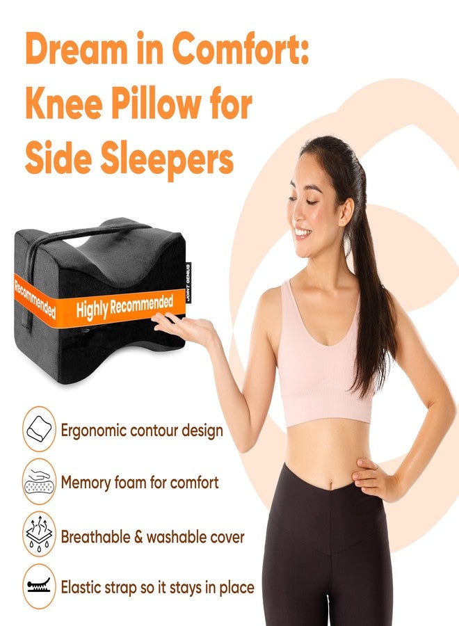 Joint Genius Knee Pillow for Side Sleepers, Knock Knee Corrector for Sleeping, Memory Foam Leg Pillow Wedge Cushion for Side Sleeper,Sciatica,Pregnancy,Hip&Back Pain Relief (Black, Square Shape) - Image 2